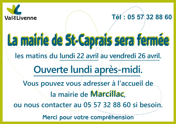 Fermeture Mairie de St-Caprais-de-Blaye (1/1)